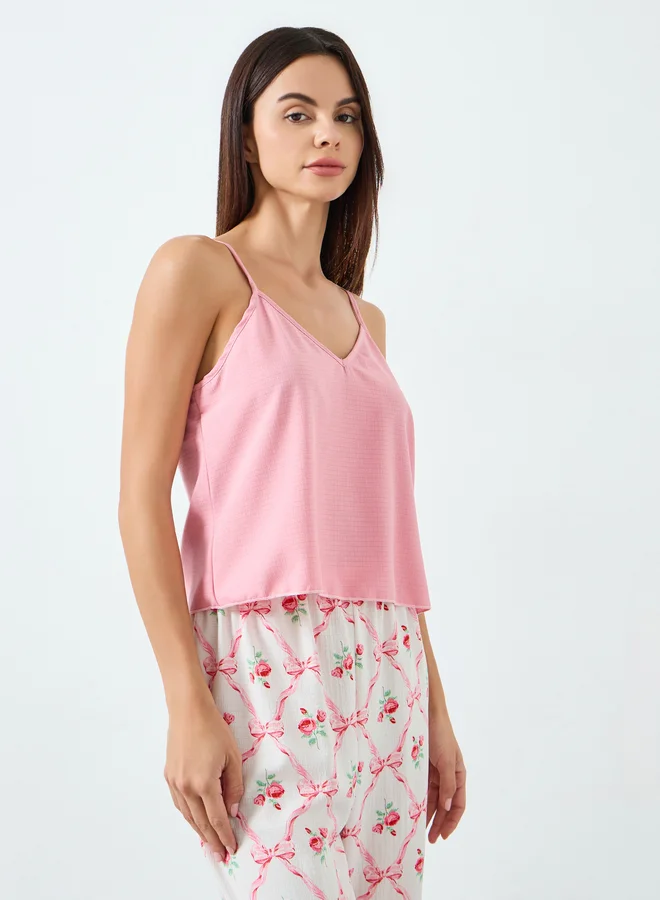 Take Two Women Solid Cami Top and Floral Printed Pyjama Set